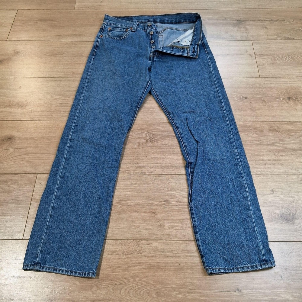 Levis 501 Jeans Mens 29x30 Blue Medium Wash Button Fly Straight Denim Casual